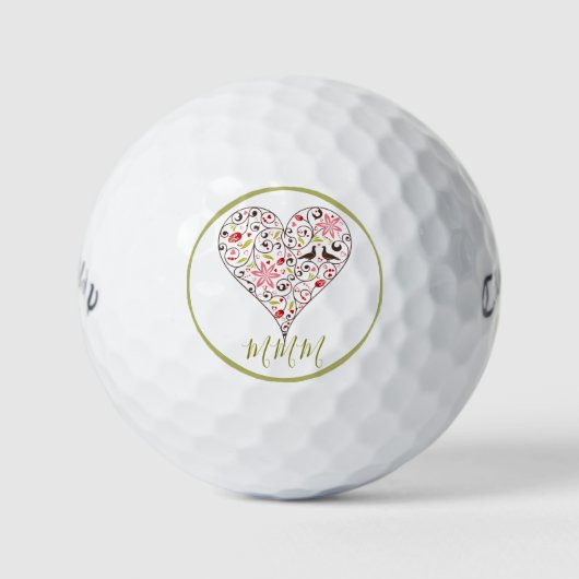 CUSTOM INITIAL GOLF BALL WITH SCANDINAVIAN HEART ゴルフボール (正面)