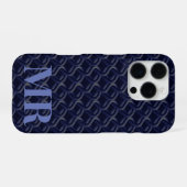 Custom Initial Large Modern Blue Lattice Rubber iPhoneケース (裏面横)