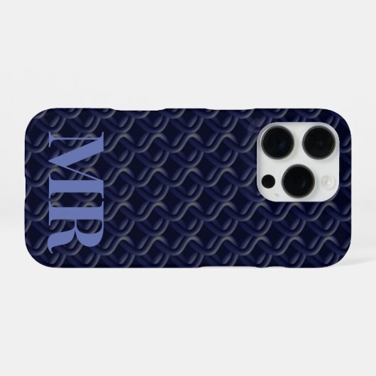 Custom Initial Large Modern Blue Lattice Rubber iPhoneケース (裏面横)
