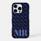 Custom Initial Large Modern Blue Lattice Rubber iPhoneケース (裏面)