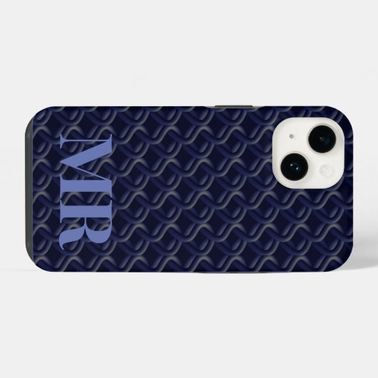 Custom Initial Large Modern Blue Lattice Rubber iPhoneケース (裏面横)