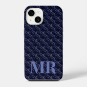 Custom Initial Large Modern Blue Lattice Rubber iPhoneケース (裏面)