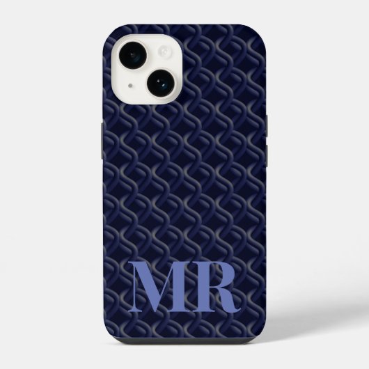 Custom Initial Large Modern Blue Lattice Rubber iPhoneケース (裏面)