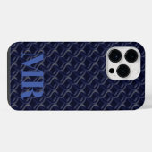 Custom Initial Large Modern Blue Lattice Rubber iPhoneケース (裏面横)
