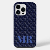 Custom Initial Large Modern Blue Lattice Rubber iPhoneケース (裏面)