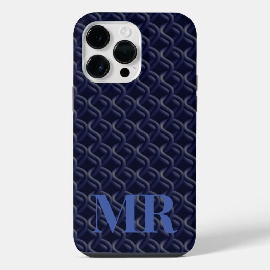 Custom Initial Large Modern Blue Lattice Rubber iPhoneケース (裏面)