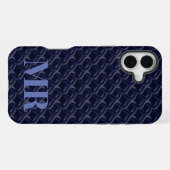 Custom Initial Large Modern Blue Lattice Rubber iPhoneケース (裏面横)