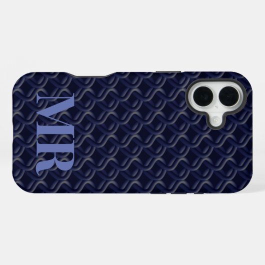 Custom Initial Large Modern Blue Lattice Rubber iPhoneケース (裏面横)