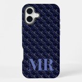 Custom Initial Large Modern Blue Lattice Rubber iPhoneケース (裏面)