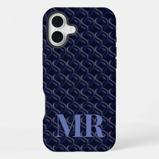 Custom Initial Large Modern Blue Lattice Rubber iPhoneケース (裏面)