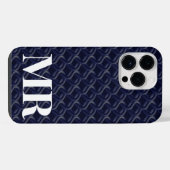 Custom Initial Large Modern Blue Lattice Rubber iPhoneケース (裏面横)