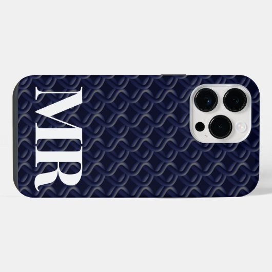 Custom Initial Large Modern Blue Lattice Rubber iPhoneケース (裏面横)