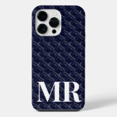 Custom Initial Large Modern Blue Lattice Rubber iPhoneケース (裏面)