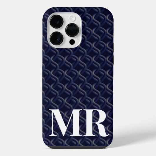 Custom Initial Large Modern Blue Lattice Rubber iPhoneケース (裏面)