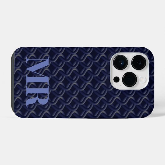 Custom Initial Large Modern Blue Lattice Rubber iPhoneケース (裏面横)