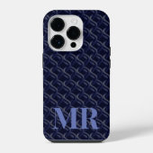 Custom Initial Large Modern Blue Lattice Rubber iPhoneケース (裏面)