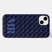 Custom Initial Large Modern Blue Lattice Rubber iPhoneケース (裏面横)