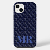 Custom Initial Large Modern Blue Lattice Rubber iPhoneケース (裏面)