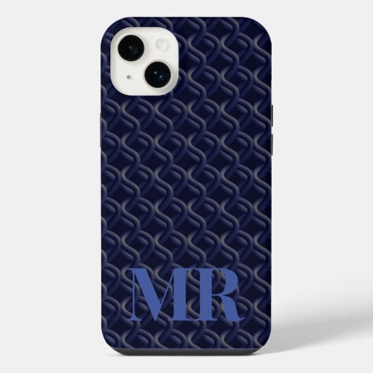 Custom Initial Large Modern Blue Lattice Rubber iPhoneケース (裏面)