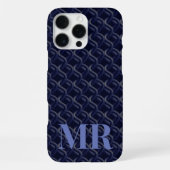Custom Initial Large Modern Blue Lattice Rubber iPhoneケース (裏面)