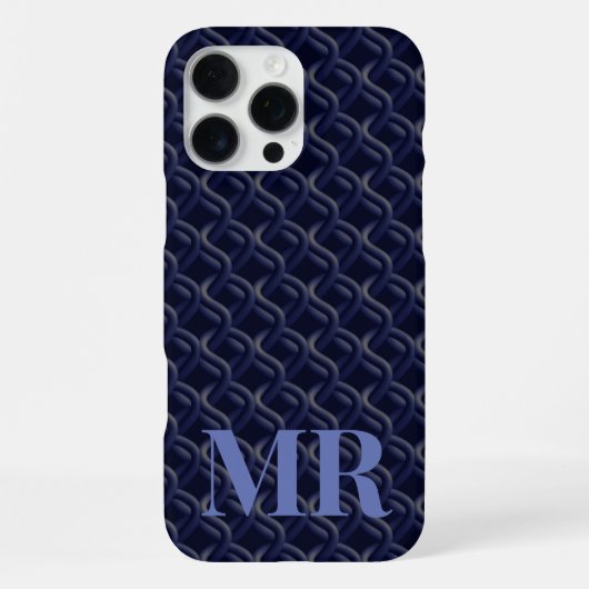 Custom Initial Large Modern Blue Lattice Rubber iPhoneケース (裏面)