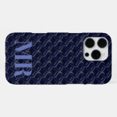 Custom Initial Large Modern Blue Lattice Rubber iPhoneケース (裏面横)
