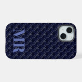 Custom Initial Large Modern Blue Lattice Rubber iPhone 15ケース (裏面横)