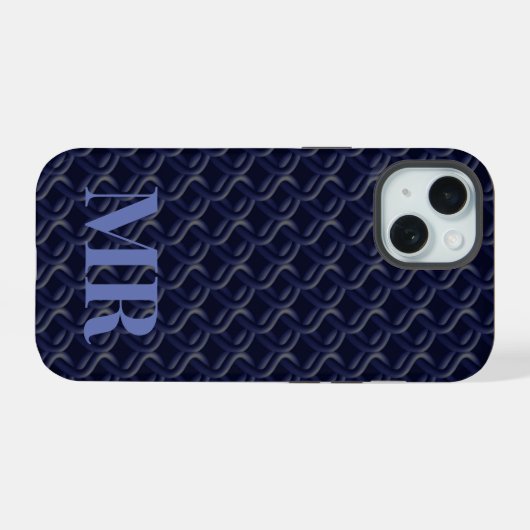 Custom Initial Large Modern Blue Lattice Rubber iPhone 15ケース (裏面横)