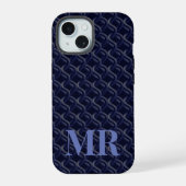 Custom Initial Large Modern Blue Lattice Rubber iPhone 15ケース (裏面)