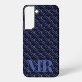 Custom Initial Large Modern Blue Lattice Rubber Samsung Galaxyケース (裏面)