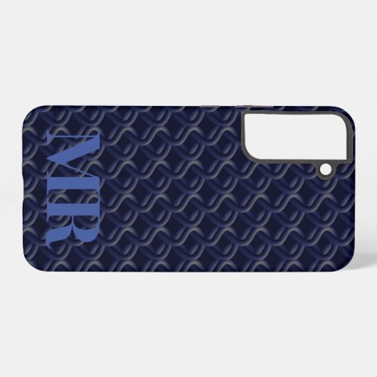 Custom Initial Large Modern Blue Lattice Rubber Samsung Galaxyケース (裏面横)