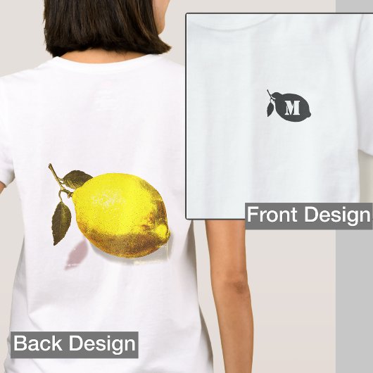 Custom Initial Lemon Silhouette Front Back Print Tシャツ