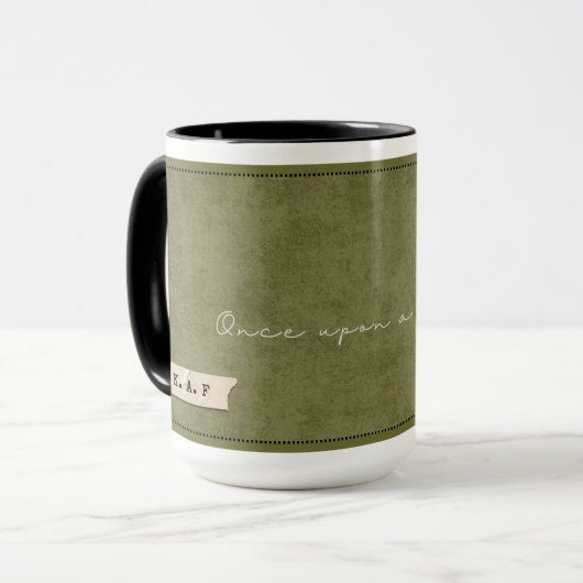 Custom Initial Moss Green Forest Storyteller Mug マグカップ (正面左)