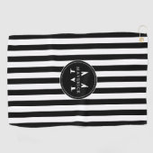 Custom Initial Name Black White Stripe Golf Towel ゴルフタオル (横)