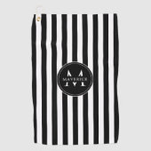Custom Initial Name Black White Stripe Golf Towel ゴルフタオル (正面)