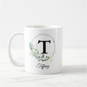 Custom Initial & Name Personalized Monogram Floral コーヒーマグカップ (左)