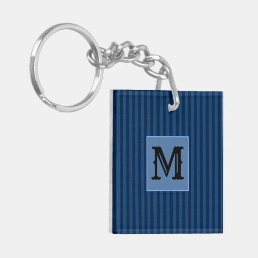 Custom Initial, Navy Blue Stripes Acrylic Keychain キーホルダー (正面左)