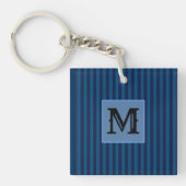 Custom Initial, Navy Blue Stripes Acrylic Keychain キーホルダー (正面)