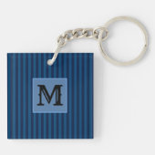 Custom Initial, Navy Blue Stripes Acrylic Keychain キーホルダー (裏面)
