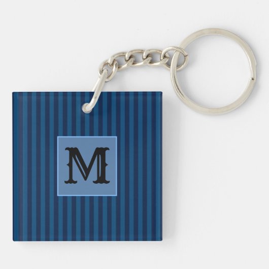 Custom Initial, Navy Blue Stripes Acrylic Keychain キーホルダー (裏面)