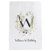 Custom Initial W With Soft colour Wild flowers ミディアムペーパーバッグ (裏面)