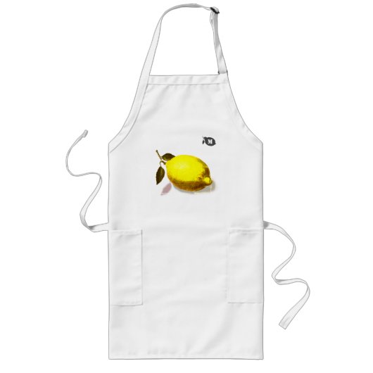 Custom Initial Yellow Lemon Watercolor Kitchen ロングエプロン (正面)