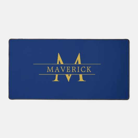 Custom Initials and Name Navy Desk Mat for Work デスクマット (正面)
