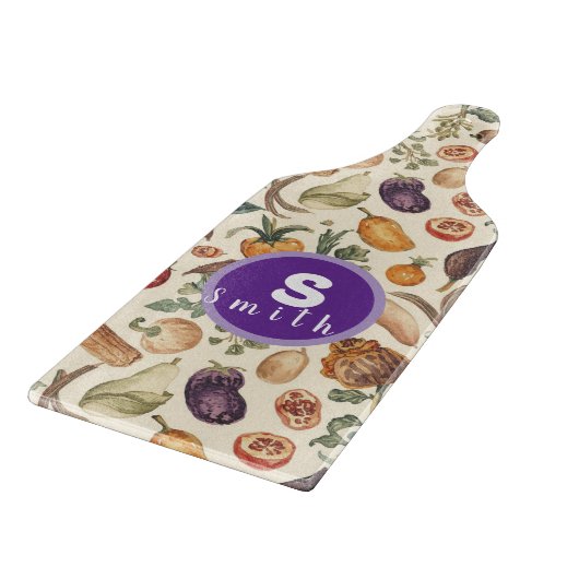 Custom initials Fruits and vegetables pattern カッティングボード (角)