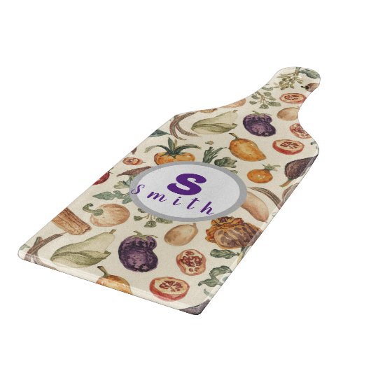 Custom initials Fruits and vegetables pattern カッティングボード (角)