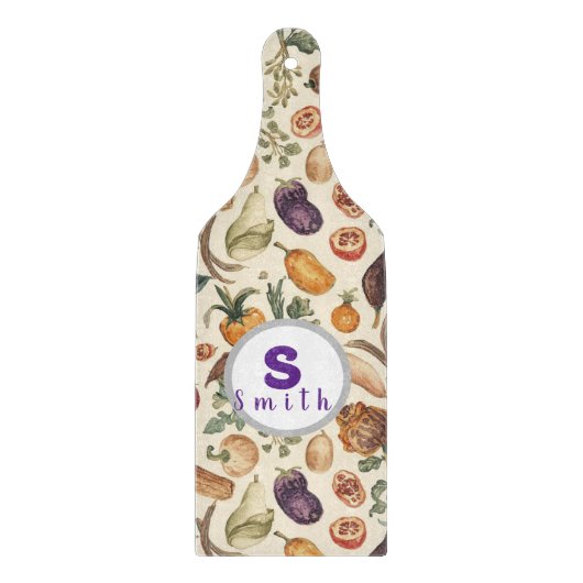 Custom initials Fruits and vegetables pattern カッティングボード (正面)