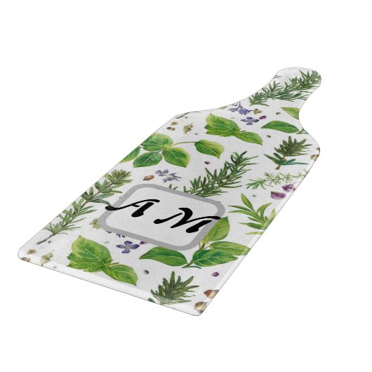  Custom initials Herbs seamless pattern  カッティングボード (角)