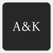 Custom Initials on Black Wedding スクエアシール (正面)