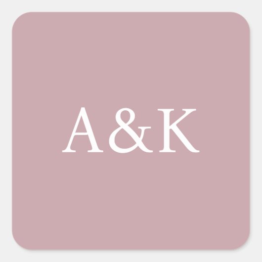 Custom Initials on Dusty Rose Mauve Wedding スクエアシール (正面)