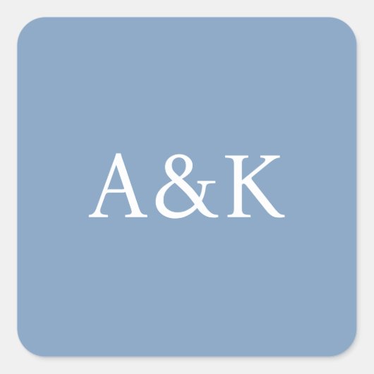 Custom Initials on Dusty Slate Blue Wedding スクエアシール (正面)